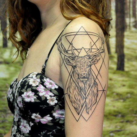 Blue and Black Geometry Shoulder tattoo by Maïka Zayagata - Best Tattoo  Ideas Gallery