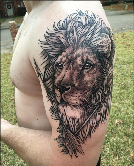 Lion design composed and tattooed by Illuminati. Contact us for the best  hyper realism tattoos. 9538721810 9962295809 #tattoo #lion #... | Instagram