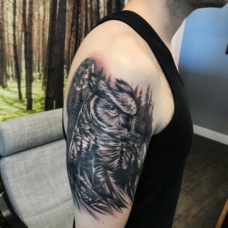 tattoos/ - OWL AND FOREST ON ARM. INSTAGRAM @MICHAELBALESART - 134148
