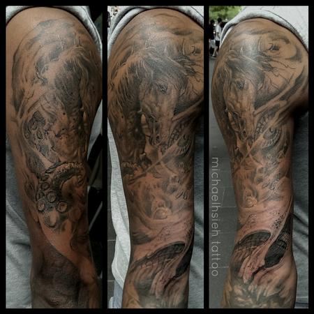 Poseidon Tattoo! Thanks for looking! #poseidon #greekgodtattoo # poseidontattoo #greeksleeve #greekgodsleeve #realismtattoo  #blackandgreyrealism... | By Tattoos by Mike FrancoFacebook