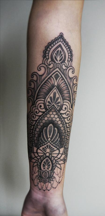 dotwork linework indian traditional ornamental tattoo on the forearm by  Obi TattooNOW