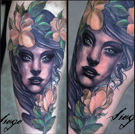 Woman's Face with Flowers by Siege: TattooNOW