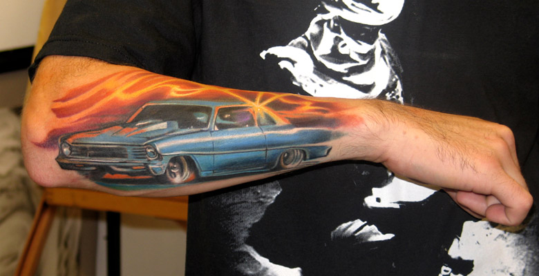 Cars tattoo by Katerina Mikky Volkova  Post 4729  Tatuajes de coche  Tatuajes impresionantes Brazos tatuados