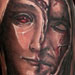 Tattoos - Black and grey half jesus half mary. - 27560