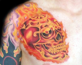 Tibetan skull all in color by Shad Perlich: TattooNOW