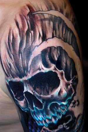 Blue Skull Cover Up tattoo by London Reese: TattooNOW