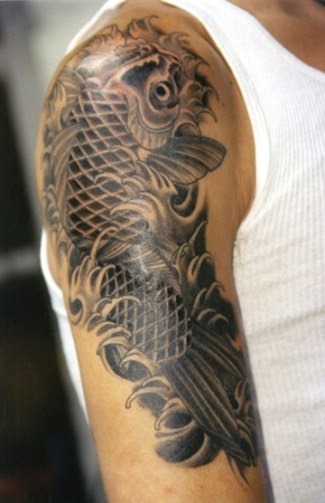 Black and Grey Japanese Fish (koi) by Troy Denning: TattooNOW