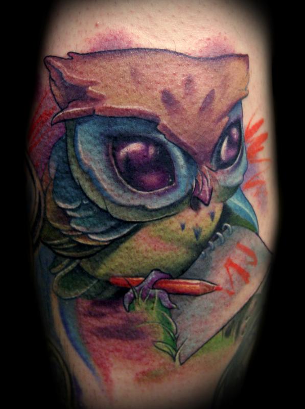 colorful cute owl tattoos
