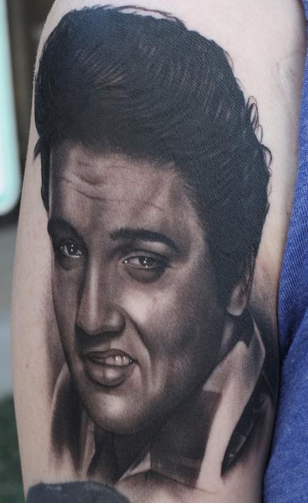 Black and Gray Elvis Portrait Tattoo by Tye Harris: TattooNOW