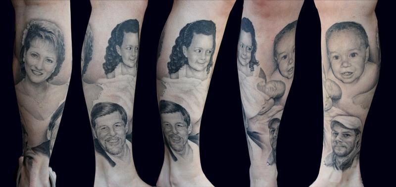 portrait leg sleeve tattoo by Ty McEwen TattooNOW
