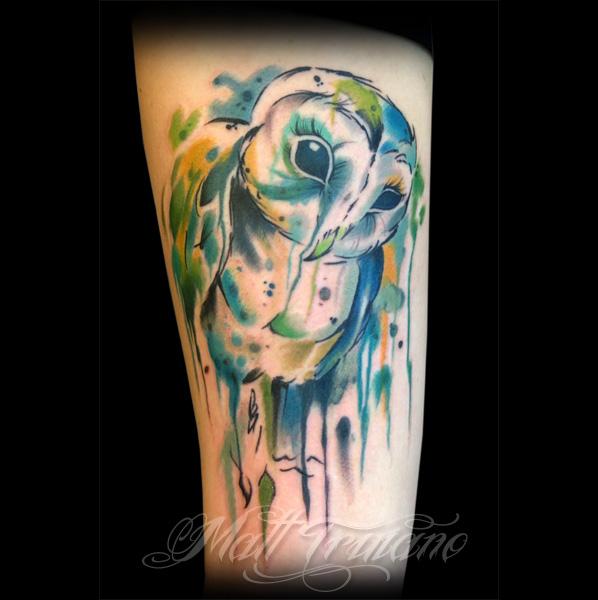 barn owl watercolor tattoo