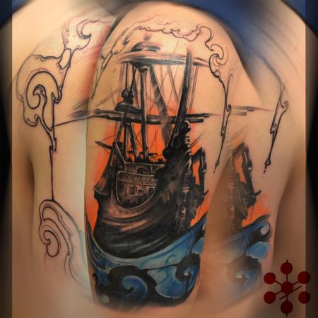 Old Ship Tattoo Skull II – Louis Leonard Art