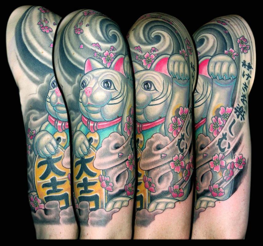 Little lucky cat inspired by my own cat done by Jade Soropia  Hon Tattoo  Toronto  rtattoos