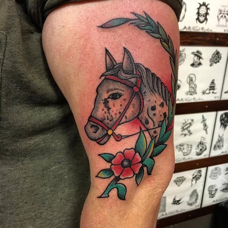Lucky Horseshoe Horse Neo Traditional Tattoo Design