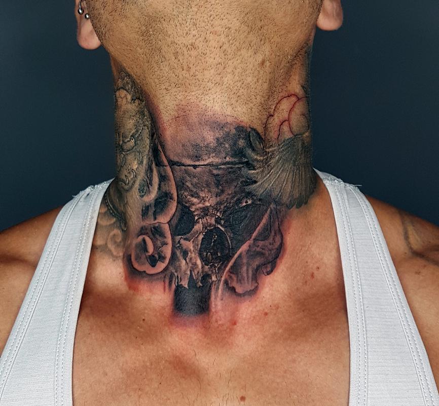 Grim Reaper Tattoo On Back Neck