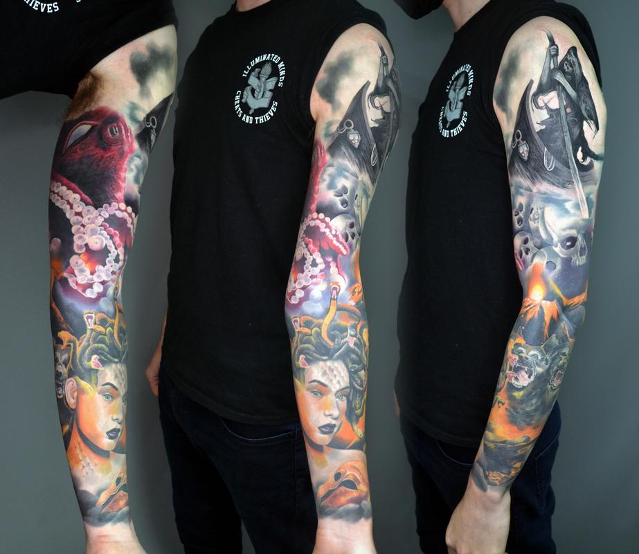 Attractive Greek God Tattoo On Full Sleeve  Tattoo Designs Tattoo Pictures