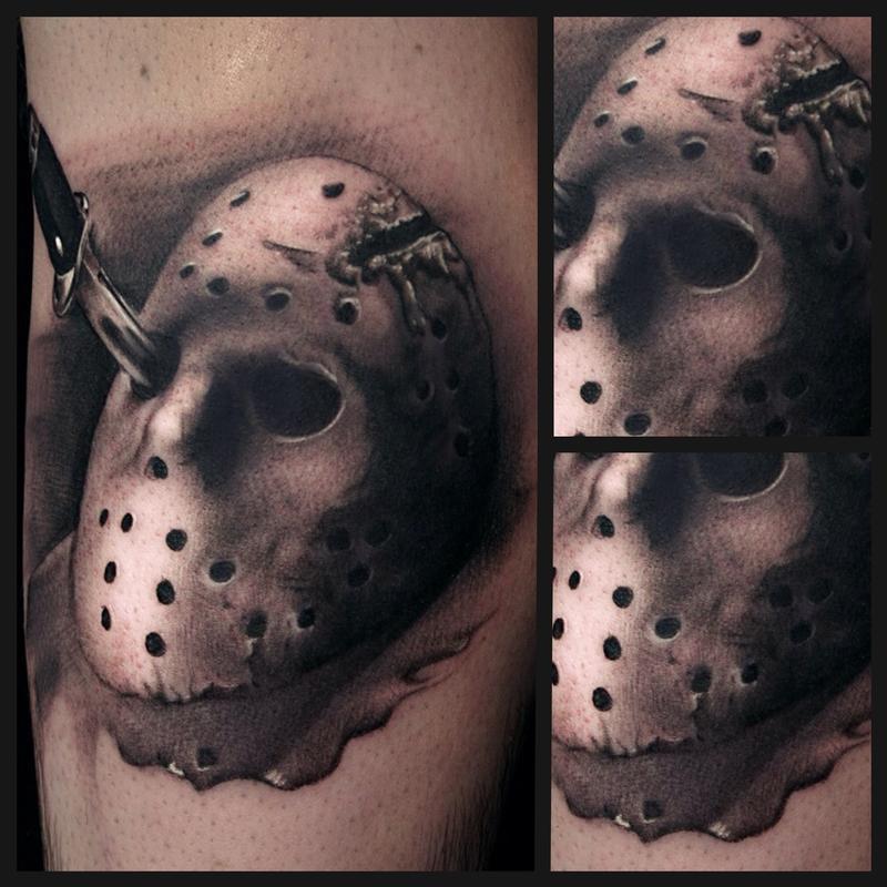 Black and Grey Friday the 13th tattoo by Ryan Mullins TattooNOW