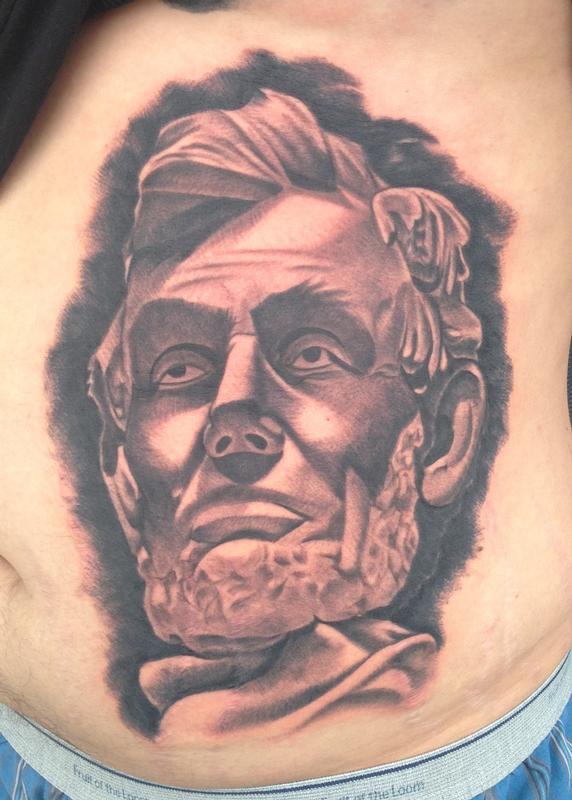 black and gray portrait of Abraham Lincoln tattoo by Scott Grosjean  TattooNOW