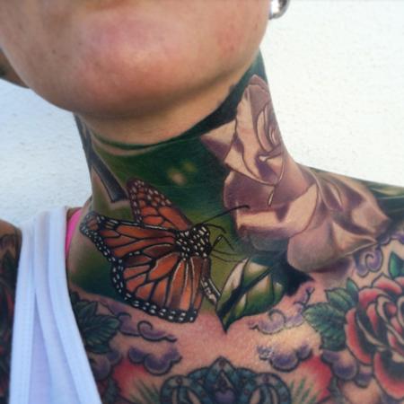 tattoos/ - Realistic color Monarch butterfly tattoo, Brent Olson Art Junkeis Tattoo  - 107973
