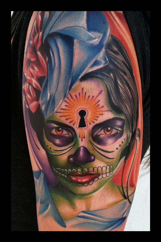 day of the dead portrait girl realistic color tattoo brent olson art