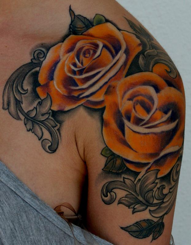 orange roses tattoos