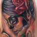 Tattoos - realistic color day of the dead girl with skull tattoo, Brent Olson Art Junkies Tattoo - 92028