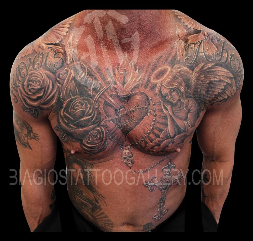 religious chest piece tattoos