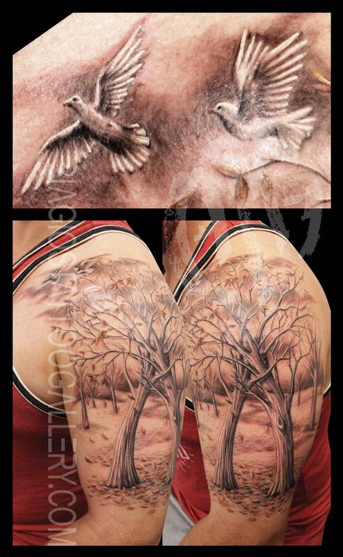 Memorial Tree Without Leaves Tattoo On Man Side Rib