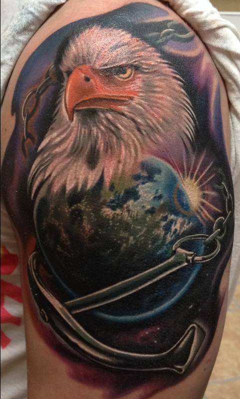 Traditional Eagle Globe and Anchor by Matt Ryan at Modern Electric Tattoo  Company in Bakersfield CA  rtattoos