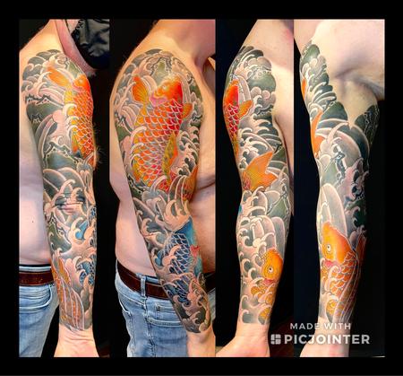 Hand Drawn Dragon and Koi Fish with Flower Tattoo for Arm, Japanese Carp  Line Drawing Coloring Book Vector Image. Stock Vector - Illustration of  ornament, line: 99504698