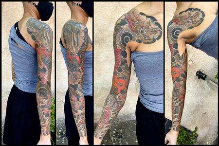 tattoos/ - Japanese dragon Sleeve and chest panel tattoo - 143397