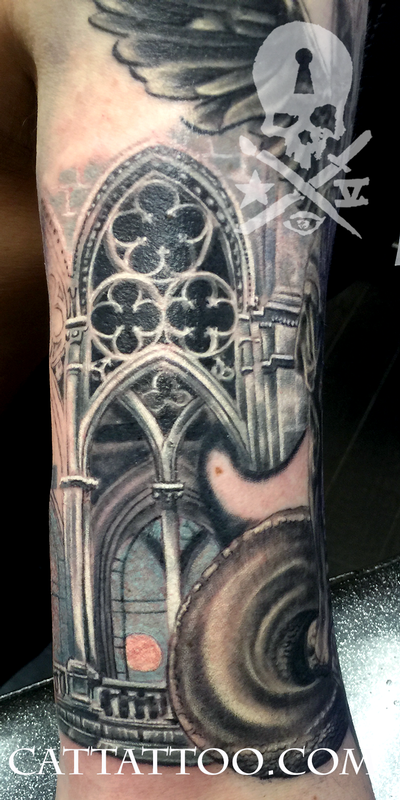 My first tattoo  generic gothic style catholic cross on left arm  r tattoo