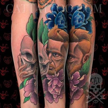 tattoos/ - Man with skull and flowers  - 144789