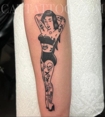 pin up girl tattoos black and white