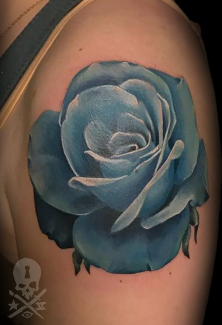 Tattoo uploaded by Daniela Guerrero Correa • Blue rose whit butterflies  tattoo • Tattoodo