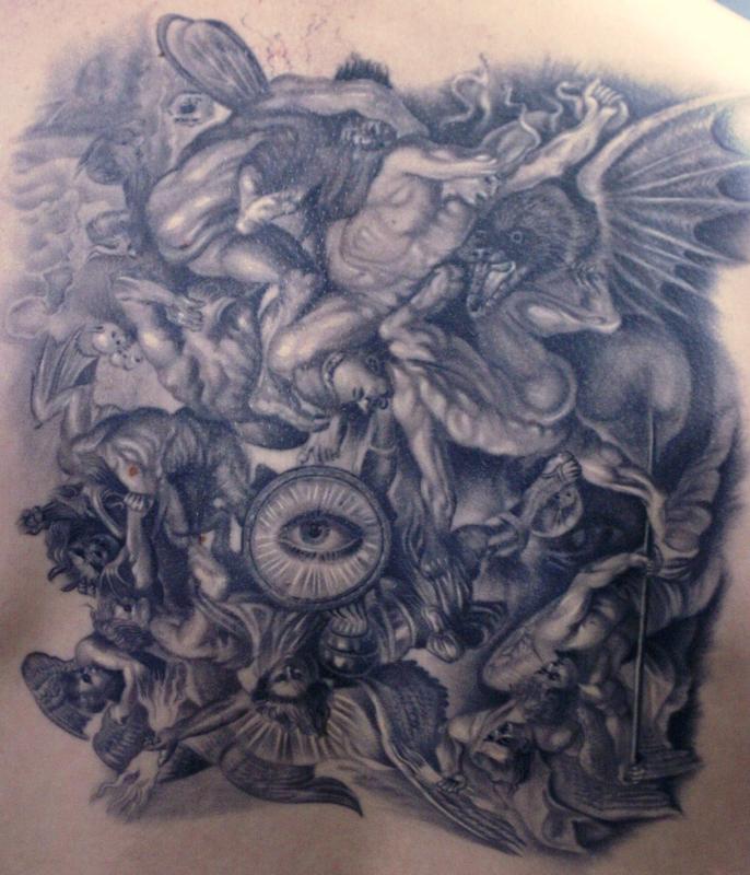 devil fighting angel tattoos