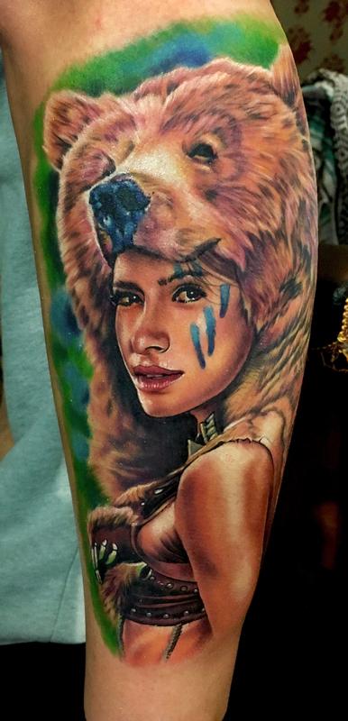 Tattoo of Indians Wolfs Animals