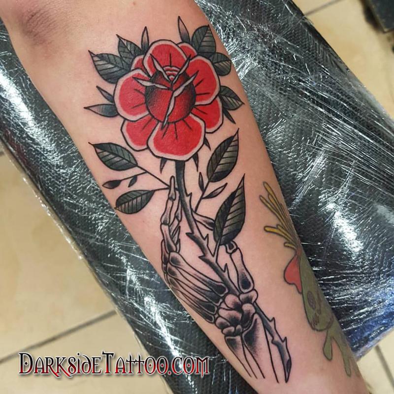Skeleton hand holding flowers print with a quote Sticker by Therahafart   Skull hand tattoo Skeleton tattoos Hands holding flowers