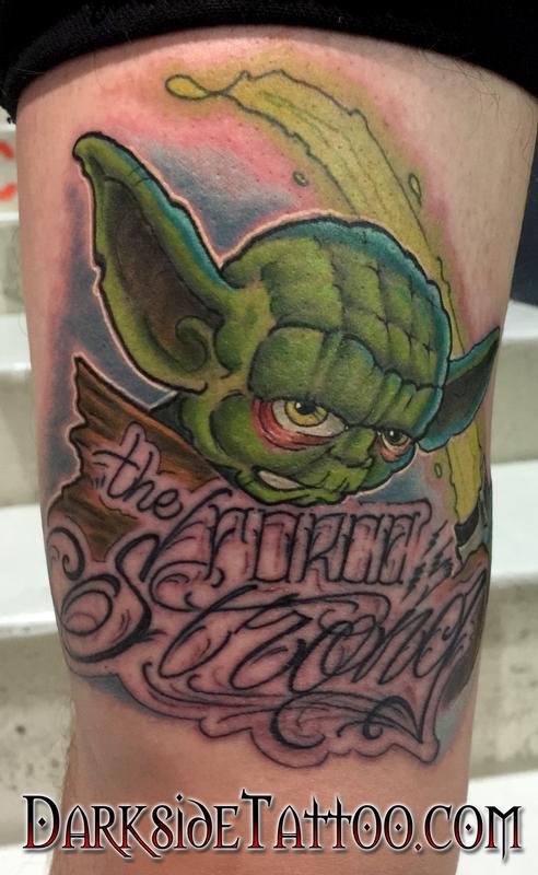 Traditional Yoda done by Ryan West at Black Tusk Tattoo featuring my arm   rStarWars