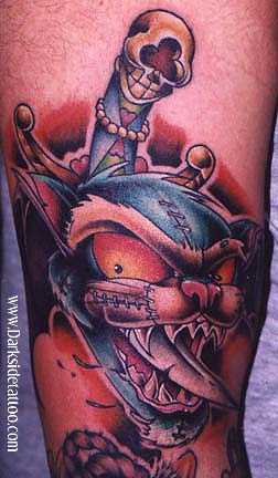 Cat Dagger Tattoo On Arm