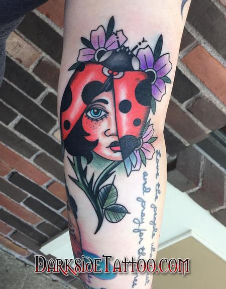 Arm Flower Ladybug Tattoo by Andres Acosta