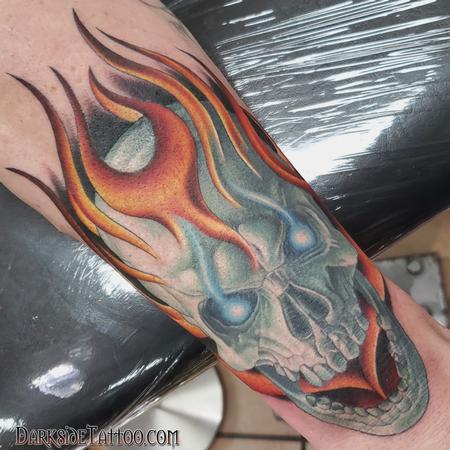 Totally radical Flaming Skull piece by our awesome @frogbellys Email  Hopelessink@gmail.com to book your next tattoo appointment. 😎👌 | Instagram
