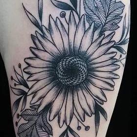 Tattoos - Black and Gray Sunflower Tattoo - 130042