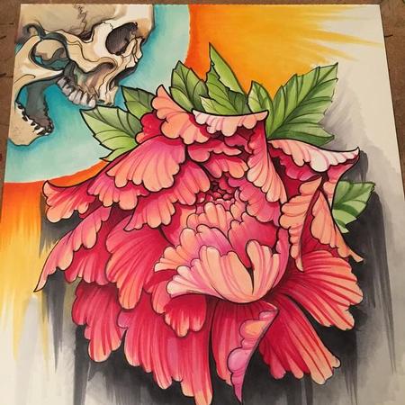 Art Galleries - Skull and Peony Copic Marker Drawing - 99238
