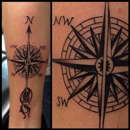 Tattoo uploaded by Erwan • It's nautic compass with Normand's symbols (south  = chance; Est = health; Ouest = perseverance; North = goal) DelPiero is the  Tattoo artiste from France to Le