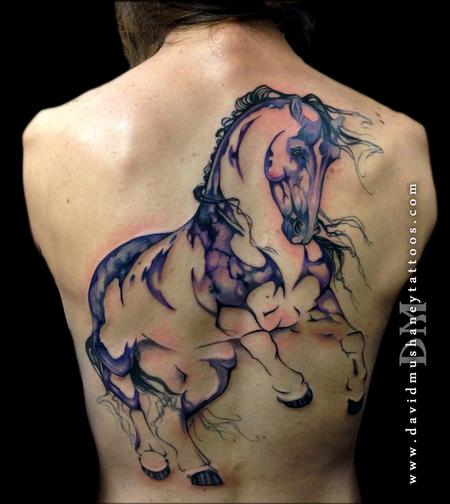 Sketch work horse tattoo on the left side of the neck.