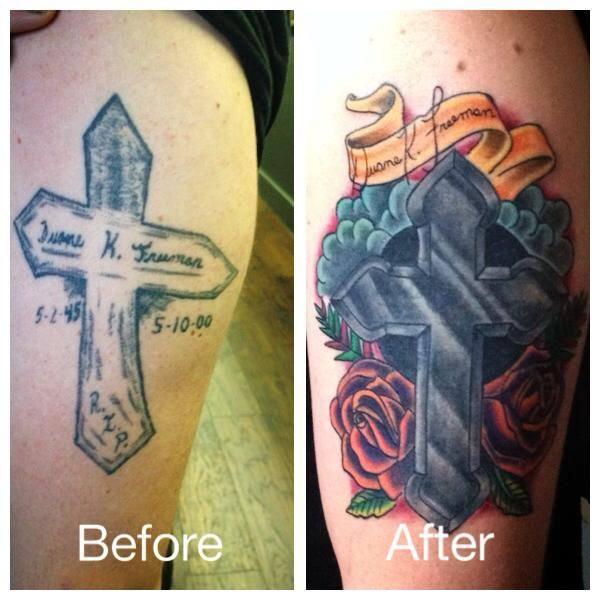 Inkdom Tattoos  Cover up tattoo with wings and a cross  Facebook