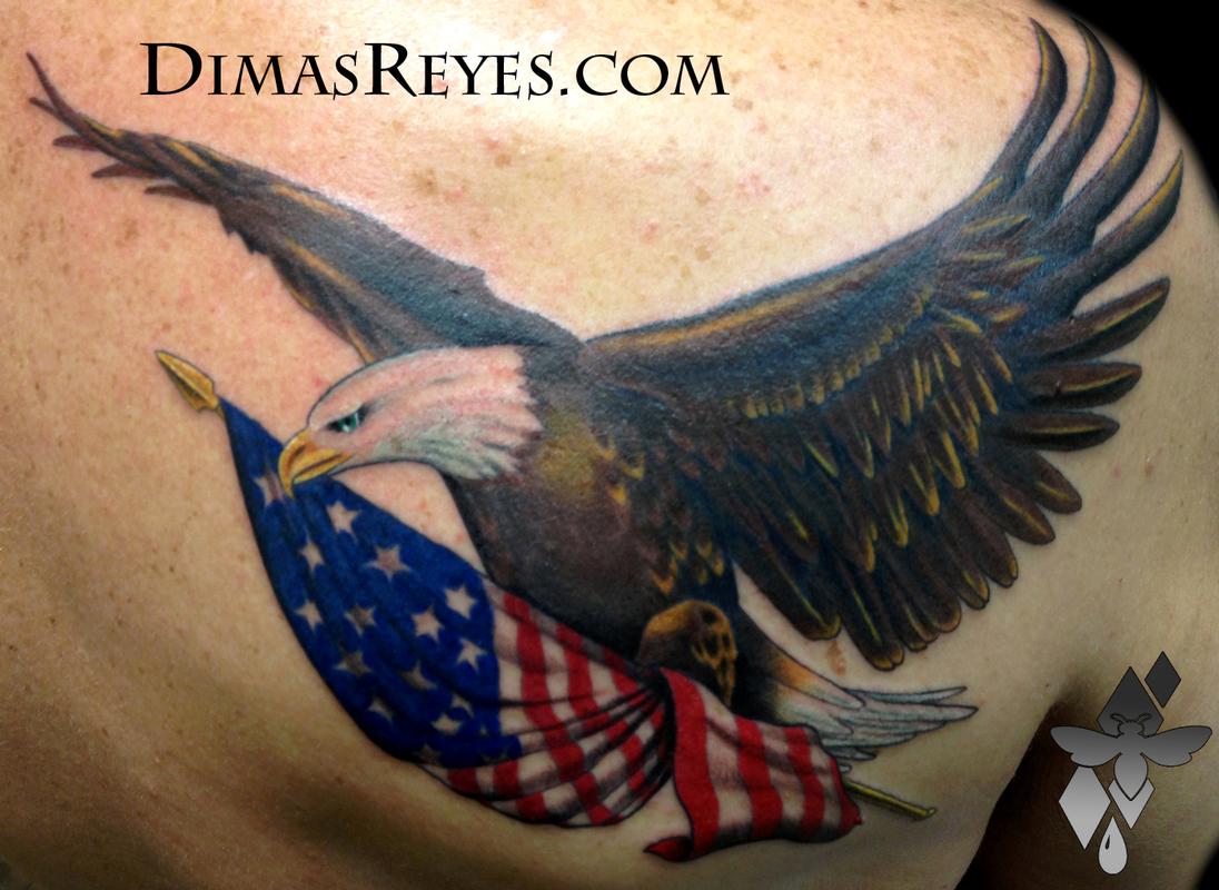 Color Bald Eagle with American Flag tattoo by Dimas Reyes: TattooNOW