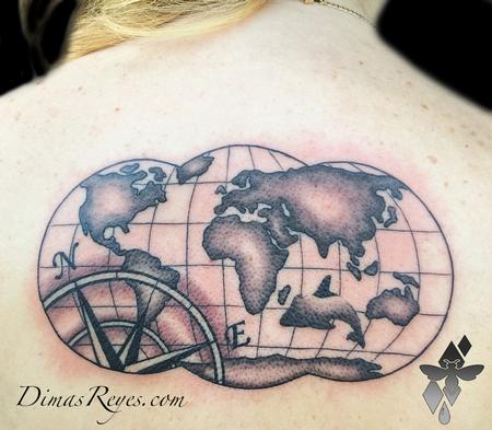 World map tattoo. From Portugal to the world. Eahh country will be colored  in as I travel around the world throughout my life. Done by Palmito @  Palmito Tattoo, Braga, Portugal. March