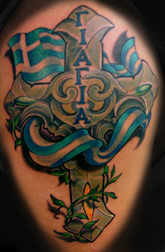 Tattoo uploaded by moving shadow ink • The after pic of Athena cover up, of  a full color American flag, inside of a roman catholic style cross! •  Tattoodo